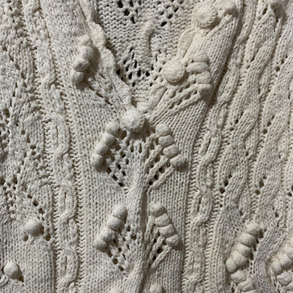 Vintage Yarnworks Sweater Womens Medium Ivory Handknit Cable Popcorn Chunky 90s - Picture 7 of 16